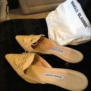 Manolo Blahnik beige colored mules